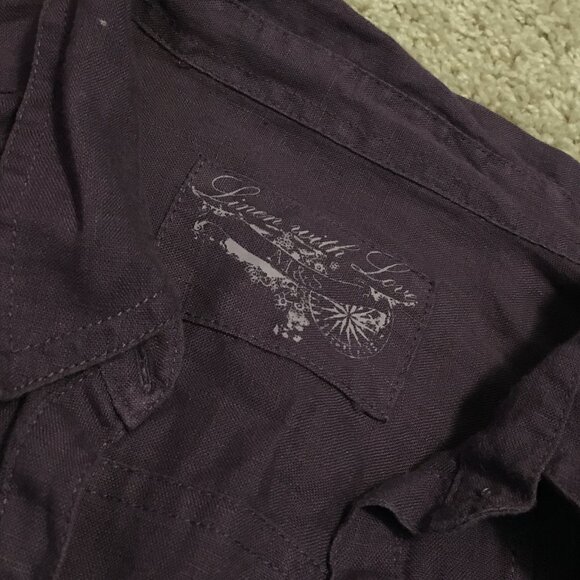 100% Linen Purple Pintuck Button Down Dress Shirt - Picture 7 of 15